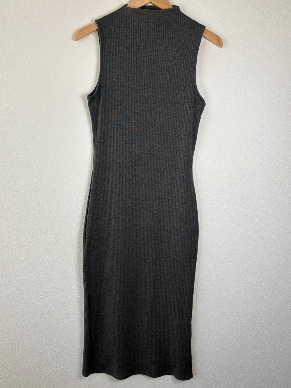 Jolie Sleeveless Ribbed Mock Neck Midi Dress Slit Charcoal Gray Size Large - EUC